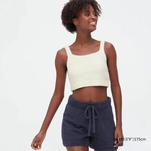 Uniqlo Soft Fluffy Shorts + Crop Top Lounge Set 2 pc Off White Size M
